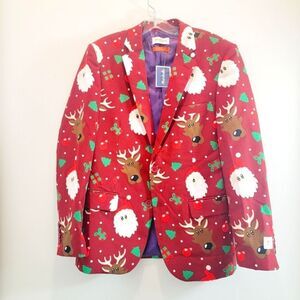 Opposuit Reindeer Santa Claus Holiday Ugly Christmas Blazer Size Small Size 36